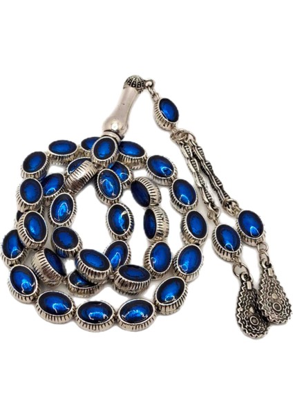 Mavi Mineli Gümüş Benzetme Metal Tesbih modelleri