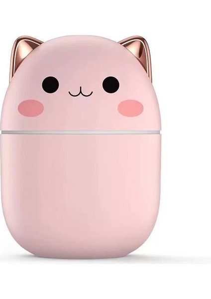 Sevimli Kedi Hava Nemlendirici Ledli Ultrasonik Difüzör 250 ml Pembe