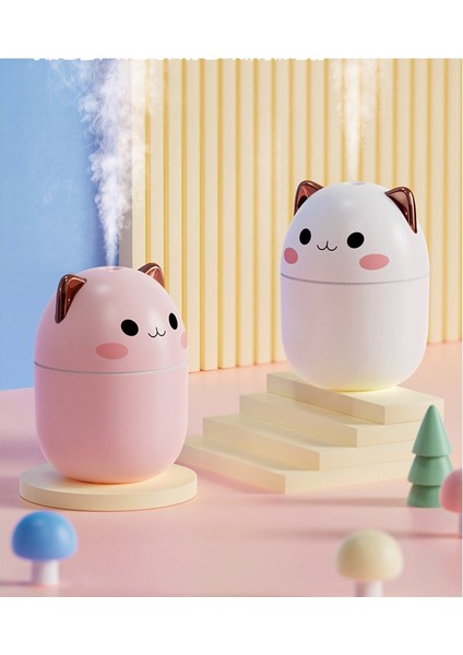 Sevimli Kedi Hava Nemlendirici Ledli Ultrasonik Difüzör 250 ml Pembe fırsatları