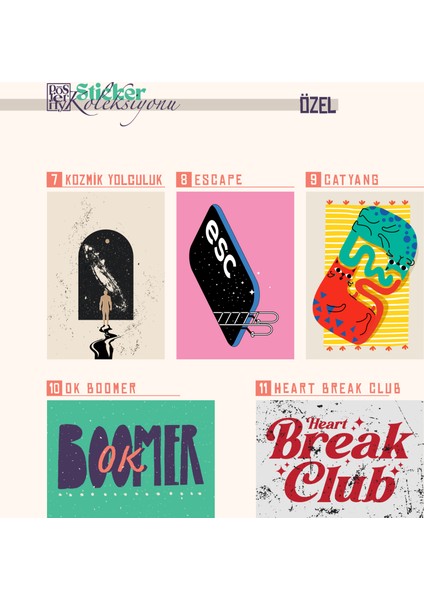 Özel Sticker Seti 11'li - Sanatsal ve Eğlenceli Çıkartmalar - Laptop, Defter, Telefon Için Dekoratif Stickerlar modelleri