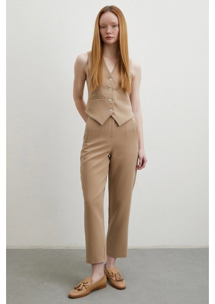 Önü Pensli Skinny Kumaş Pantolon Vizon fiyatları