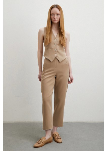 Önü Pensli Skinny Kumaş Pantolon Vizon modelleri