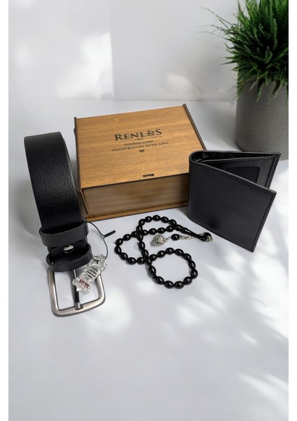 Renlos Hakiki Deri Kemer, Cüzdan ve Tesbih Seti: Aşkınızın Sonsuzluğuna Tanıklık Edin