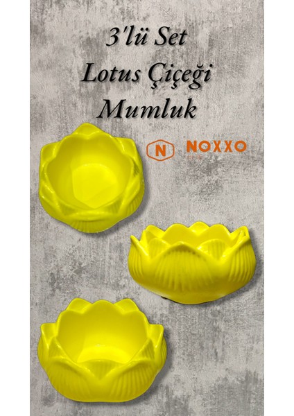 3 Lü Lotus Çiçeği Mumluk Seti - Dekoratif Tealight Mumluk Beton Sarı