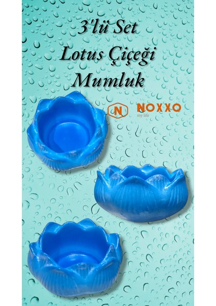 3 Lü Lotus Çiçeği Mumluk Seti - Dekoratif Tealight Mumluk Beton Mavi