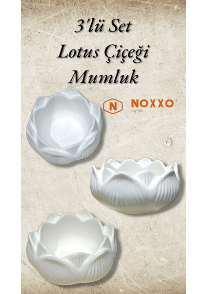 3 Lü Lotus Çiçeği Mumluk Seti - Dekoratif Tealight Mumluk Beton Beyaz