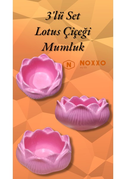 3 Lü Lotus Çiçeği Mumluk Seti - Dekoratif Tealight Mumluk Beton Pembe