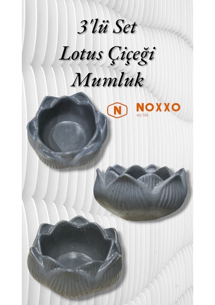 3 Lü Lotus Çiçeği Mumluk Seti - Dekoratif Tealight Mumluk Beton Antrasit