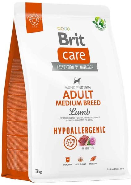 Brit Care Mono Protein Medium Adult 3kg Hypoallergenic Kuzu Etli Yetişkin Köpek Maması Hipoalerjenik
