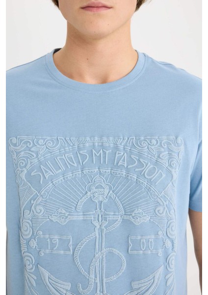 %100 Pamuk Regular Fit Bisiklet Yaka Baskılı Kısa Kollu Tişört D8203AX25SP fırsatları