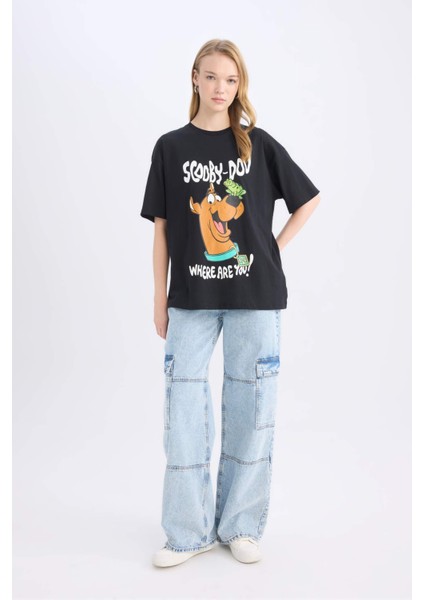 Coool Scooby Doo Oversize Geniş Kalıp Bisiklet Yaka Sırt Baskılı Kısa Kollu Tişört D9106AX25SM