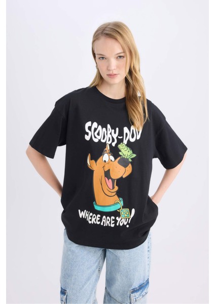 Coool Scooby Doo Oversize Geniş Kalıp Bisiklet Yaka Sırt Baskılı Kısa Kollu Tişört D9106AX25SM