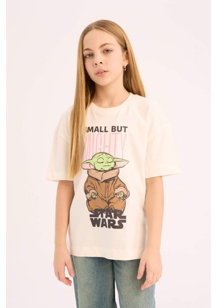 Kız Çocuk Star Wars-Mandalorian Oversize Geniş Kalıp Bisiklet Yaka Kısa Kollu Tişört