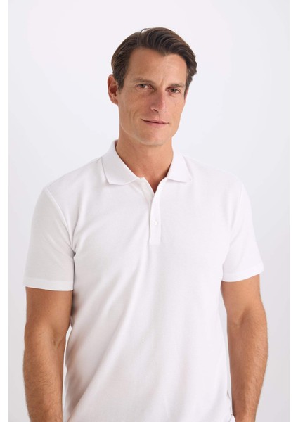Slim Fit Dar Kesim Polo Yaka Kısa Kollu Pamuklu Basic Düz Tişört M6609AZ25SP fırsatları