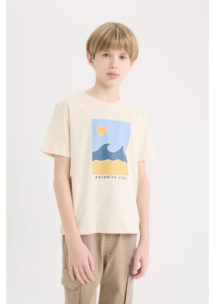 Erkek Çocuk Bisiklet Yaka Baskılı Kısa Kollu Tişört E0089A825SM