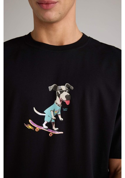 %100 Pamuk Boxy Fit Bisiklet Yaka Baskılı Kısa Kollu Tişört D7354AX25SP indirimleri