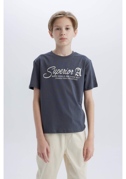 Erkek Çocuk Bisiklet Yaka Baskılı Kısa Kollu Tişört D9256A825SM fırsatları