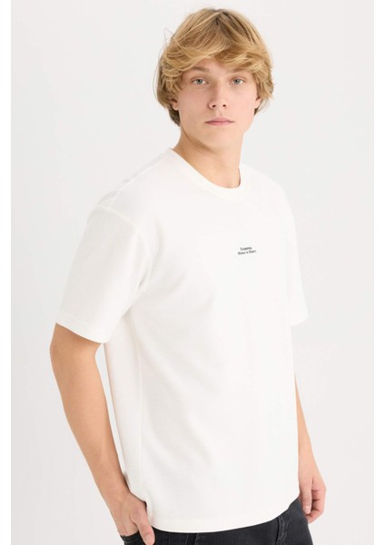 Boxy Fit Bisiklet Yaka Baskılı Kısa Kollu Tişört