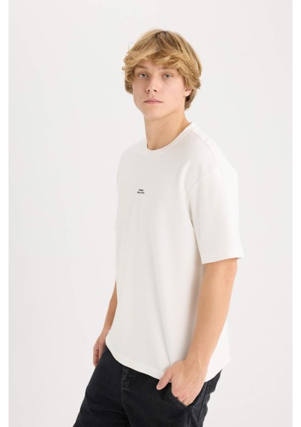 Boxy Fit Bisiklet Yaka Baskılı Kısa Kollu Tişört modelleri