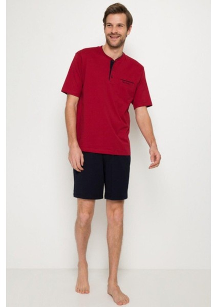 5370 Pijama Şort 3 Lü Damat Çeyiz Seti - Bordo