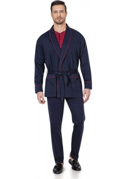 Erkek Robdöşambırlı - %100 Pamuklu Pijama Takımı 3'lü Kutulu Damat Çeyiz Seti 6.q.7k.1.k.6