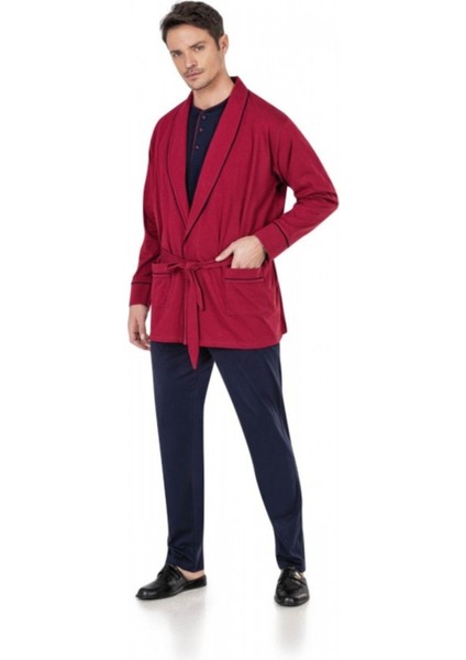 Erkek Robdöşambırlı - %100 Pamuklu Pijama Takımı 3'lü Kutulu Damat Çeyiz Seti 6.q.7k.1.k.6