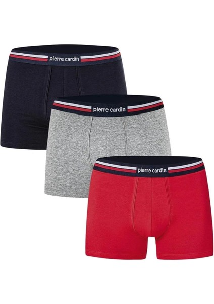 Pamuklu Likralı 3'lü Lacivert-Kırmızı-Gri Boxer Q3.u.9o.k5.k.a.p.c