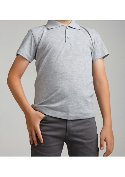Gri Polo Yaka Lakost T-Shirt Kısa Kollu Okul Tişörtü