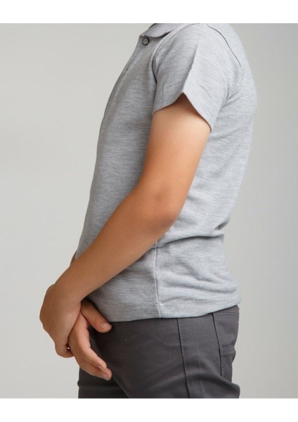 Gri Polo Yaka Lakost T-Shirt Kısa Kollu Okul Tişörtü