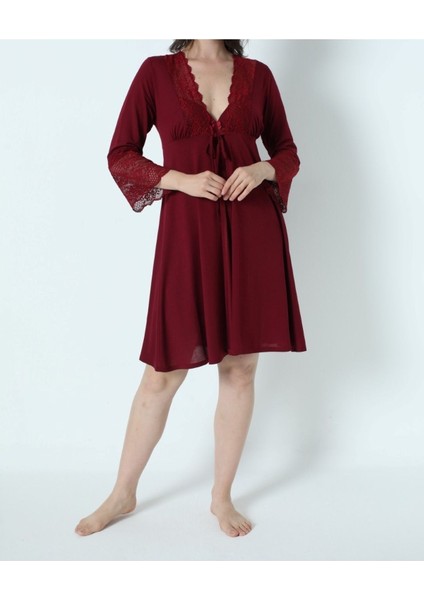 Kadın Bordo Penye Gelin 6'lı Çeyiz Seti Sabahlık & Gecelik & Pijama Şortlu Takım Q9U6O1K0KKA