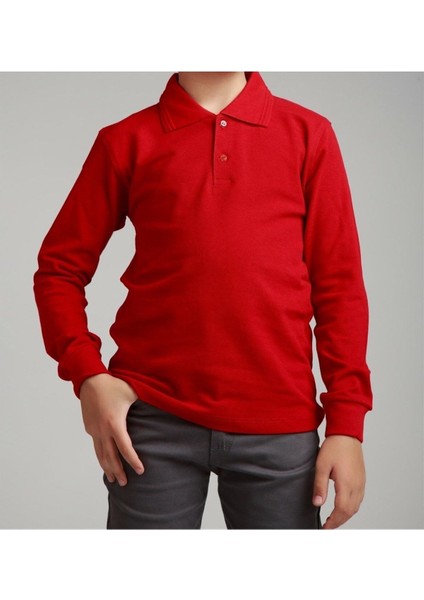 Kırmızı Polo Yaka Lakost T-Shirt Uzun Kollu Okul Tişörtü fırsatları