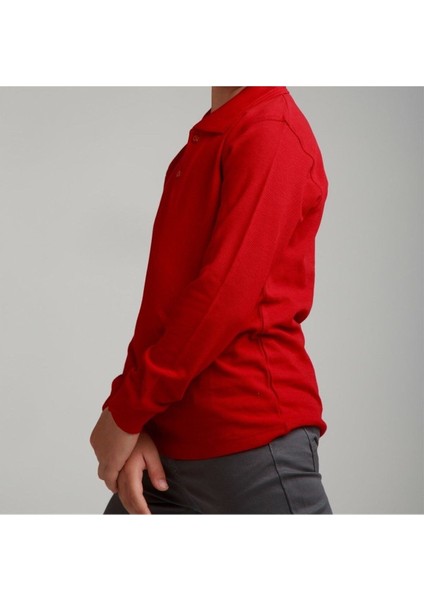 Kırmızı Polo Yaka Lakost T-Shirt Uzun Kollu Okul Tişörtü indirimleri