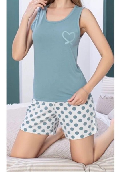 Kadın Mavi Askılı Üst & Şortlu Pijama Takımı Q6U1O1K9KA