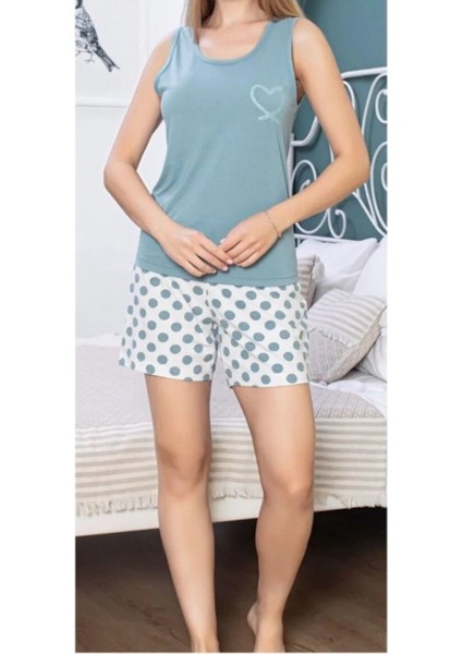 Kadın Mavi Askılı Üst & Şortlu Pijama Takımı Q6U1O1K9KA