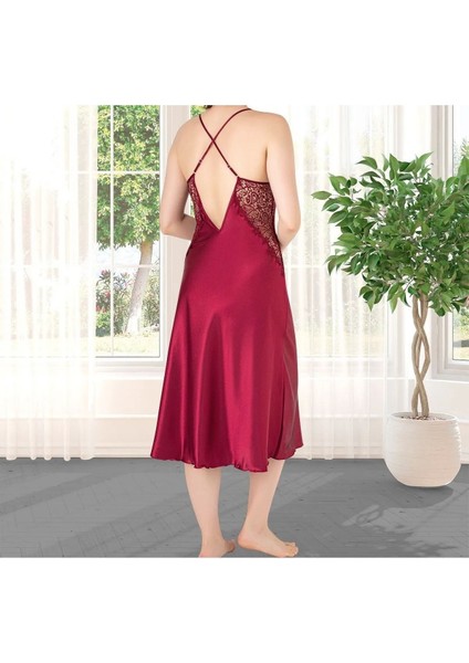 Kadın Bordo Saten Gelin 6'lı Çeyiz Seti Sabahlık & Gecelik & Pijama Şortlu Takım Q8U6O5K0KKA