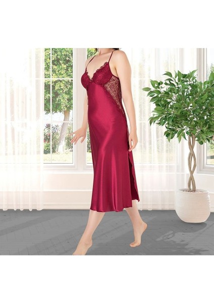 Kadın Bordo Saten Gelin 6'lı Çeyiz Seti Sabahlık & Gecelik & Pijama Şortlu Takım Q8U6O5K0KKA