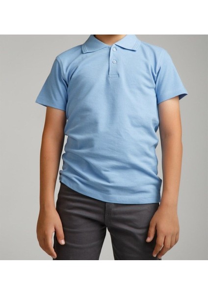 Mavi Polo Yaka Lakost T-Shirt Kısa Kollu Okul Tişörtü