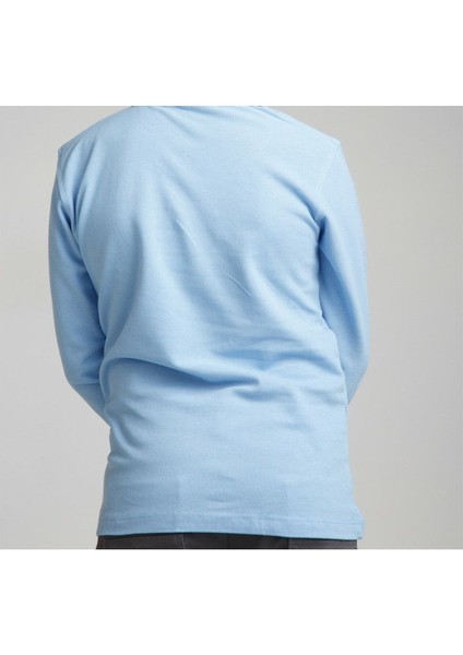 Mavi Polo Yaka Lakost T-Shirt Uzun Kollu Okul Tişörtü