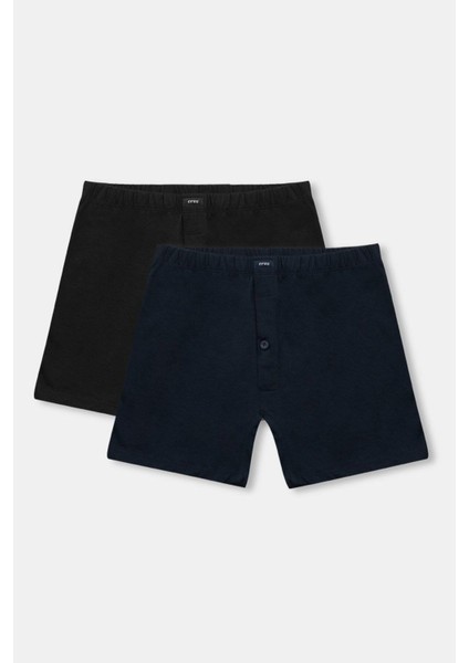 Erkek %100 Pamuk 2'li Beli Lastikli Siyah & Lacivert Şort Boxer Eq.ru.so.0k.ka3.8