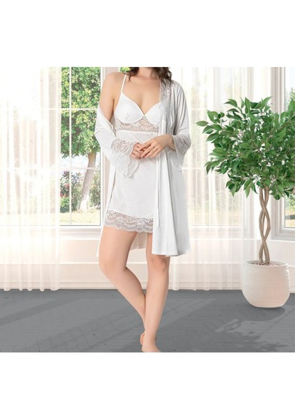 Kadın Ekru Penye Gelin 6'lı Çeyiz Seti Sabahlık & Gecelik & Pijama Şortlu Takım Q9U6O1K0KKA fiyatları