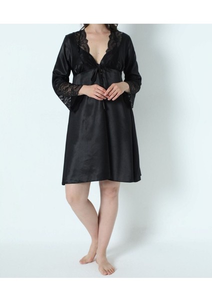 Kadın Siyah Saten Gelin 6'lı Çeyiz Seti Sabahlık & Gecelik & Pijama Şortlu Takım Q8U6O1K0KKA fiyatları