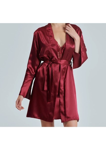 Kadın Bordo Saten Gelin 6'lı Çeyiz Seti Sabahlık & Gecelik & Pijama Şortlu Takım Q8U6O2K0KKA fiyatları