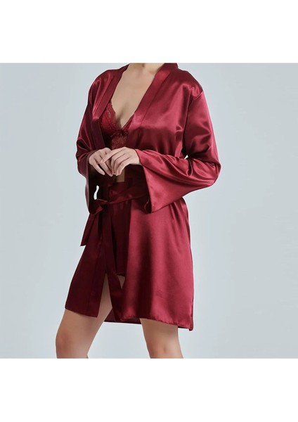 Kadın Bordo Saten Gelin 6'lı Çeyiz Seti Sabahlık & Gecelik & Pijama Şortlu Takım Q8U6O2K0KKA fırsatları