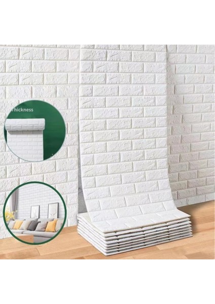 Renkli Duvarlar Kendinden Yapışkanlı Beyaz Tuğla Desen 3D Duvar Kağıdı Paneli Tek Parça 70X500 cm (Yurt Dışından)