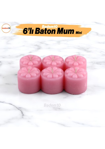Baton Mum Mini 6'lı Pembe Silindir Dekoratif Mumu Kandil Fitilli Mumlar Şamdan Kokusuz