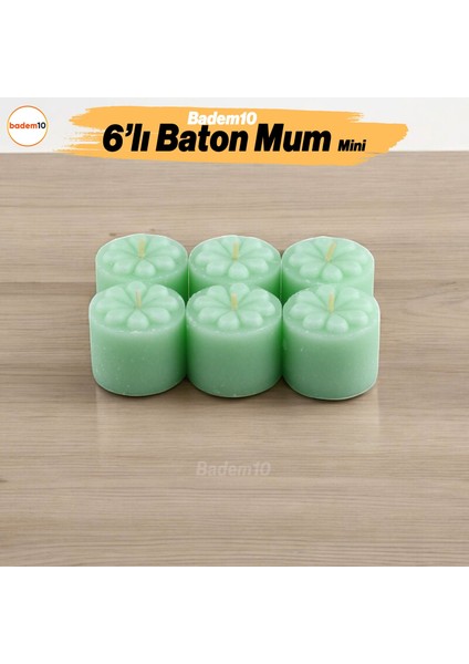 Baton Mum Mini 6'lı Yeşil Silindir Dekoratif Mumu Kandil Fitilli Mumlar Şamdan Kokusuz