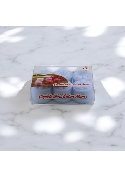 Baton Mum Mini 6'lı Mavi Silindir Dekoratif Mumu Kandil Fitilli Mumlar Şamdan Kokusuz modelleri