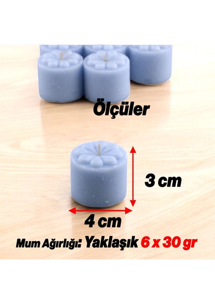 Baton Mum Mini 6'lı Mavi Silindir Dekoratif Mumu Kandil Fitilli Mumlar Şamdan Kokusuz indirimleri