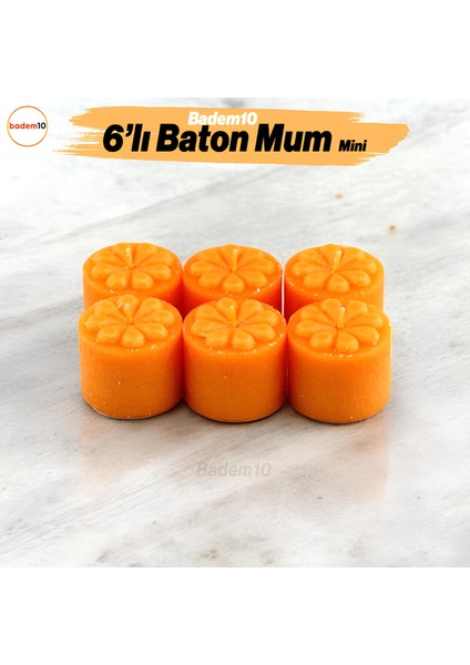 Baton Mum Mini 6'lı Turuncu Silindir Dekoratif Mumu Kandil Fitilli Mumlar Şamdan Kokusuz