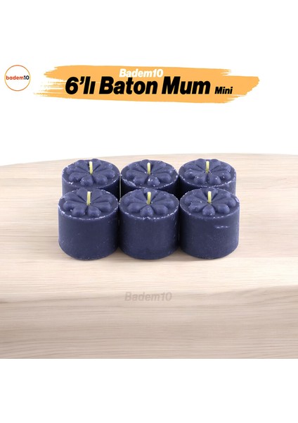 Baton Mum Mini 6'lı Siyah Silindir Dekoratif Mumu Kandil Fitilli Mumlar Şamdan Kokusuz
